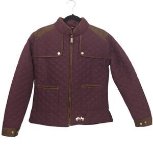 Equine Couture Quilted Full Zip Collarless Burgundy Brown Riding Jacket L